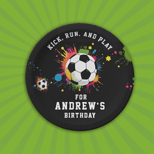 Cool Rainbow Black Soccer Sportball Balls Paint Pappteller