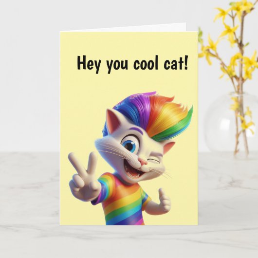 Cool Rainbow Cat Birthday Karte (Gelbe Blume)