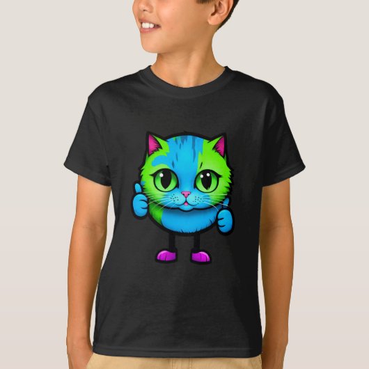 Cool Rainbow Kitty Thumbs Up Kids T-Shirt (Vorderseite)