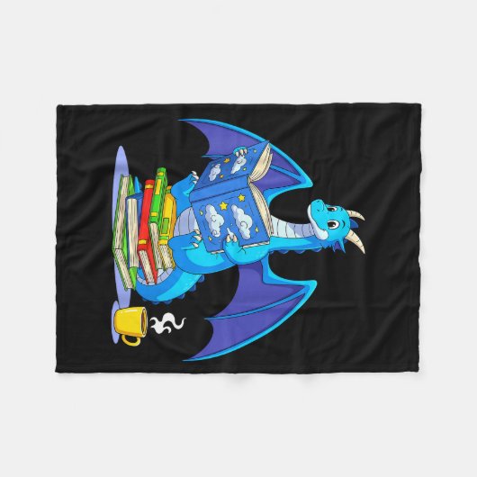 Cool Reading Books Dragon Book Lover Bookworm Men Fleecedecke (Vorderseite (Horizontal))