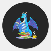 Cool Reading Books Dragon Book Lover Bookworm Men Runder Aufkleber (Vorderseite)