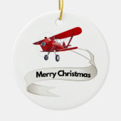 Cool Red Airplane & Santa, Frohe Weihnachtsbanner Keramik Ornament (Vorne)