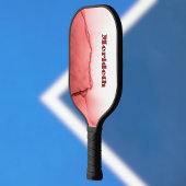 Cool Red and White Faux Alcohol Ink Pour Monogram Pickleball Schläger