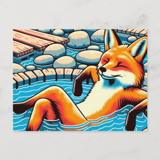 Cool Red Fox in a Hotspring Pool Postkarte (Vorderseite)