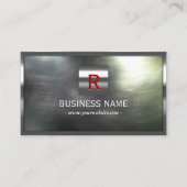 Cool Red Monogram Metal Steel Business Card Visitenkarte (Vorderseite)