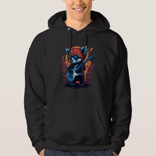Cool Red Panda Playing Guitar Graphic Animal Enthu Hoodie (Vorderseite)