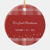 Cool Red Tartan Monogramm Keramik Ornament (Hinten)