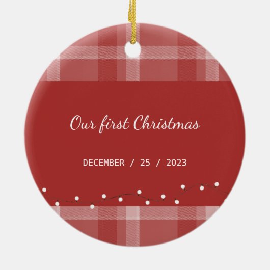 Cool Red Tartan Monogramm Keramik Ornament (Hinten)