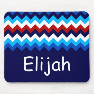 Cool Red White Blue Chevrons Monogram Mousepad