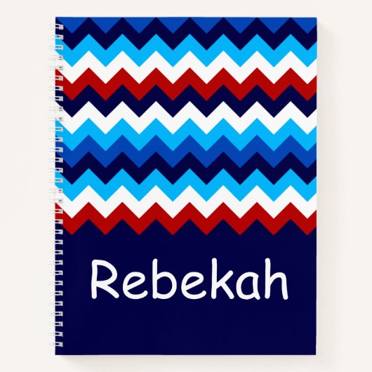 Cool Red White Blue Chevrons Monogram Notebook Notizblock (Vorderseite)