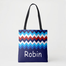 Cool Red White Blue Chevrons Monogram Tote Bag Tasche