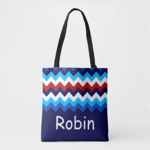 Cool Red White Blue Chevrons Monogram Tote Bag Tasche