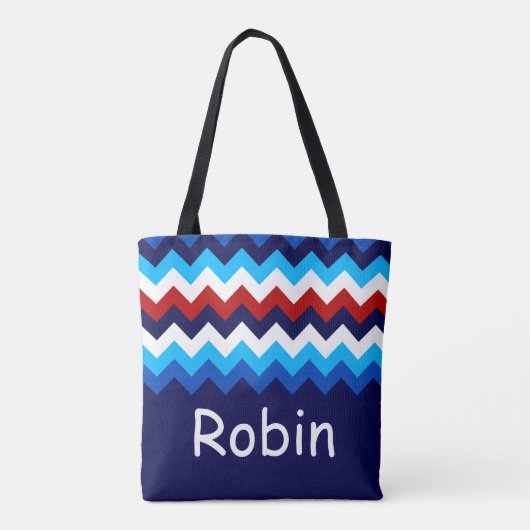 Cool Red White Blue Chevrons Monogram Tote Bag Tasche (Rückseite)