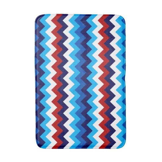 Cool Red White Blue Zickzack Print Medium Bath Mat Badematte (Vorderseite Vertikal)