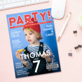 Cool Red White Magazine Cover Kids Celebrity Photo Einladung