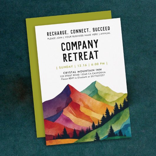 Cool Retreat Green Team Gebäude Forest Watercolor Einladung