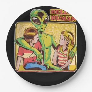 Cool Retro Alien ET Hello Humans Weltraumgalaxie Pappteller