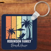 Cool Retro Beach House Custom Navy Blue Schlüsselanhänger (Rückseite)