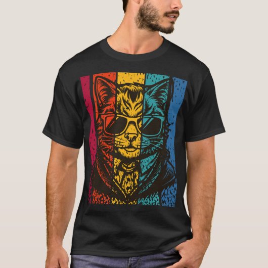 Cool Retro Cat with Sunglasses T-Shirt (Vorderseite)
