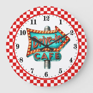 Cool Retro Diner 50er Café Große Wanduhr