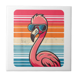 Cool Retro Flamingo in Sonnenbrille 70er 80er 90s  Fliese