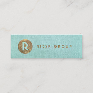 Cool Retro Gold Monogram Modern Aqua Blue Mini Visitenkarte