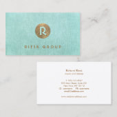 Cool Retro Gold Monogram Modern Aqua Blue Visitenkarte (Vorne/Hinten)