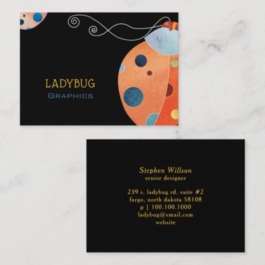 Cool Retro Ladybug Visitenkarte (Vorne/Hinten)