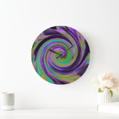 Cool Retro Lila und Chartreuse Liquid Art Swirl Große Wanduhr (Zuhause)