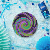 Cool Retro Lila und Chartreuse Liquid Art Swirl Pappteller (Party)