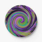 Cool Retro Lila und Chartreuse Liquid Art Swirl Pappteller (Vorderseite)