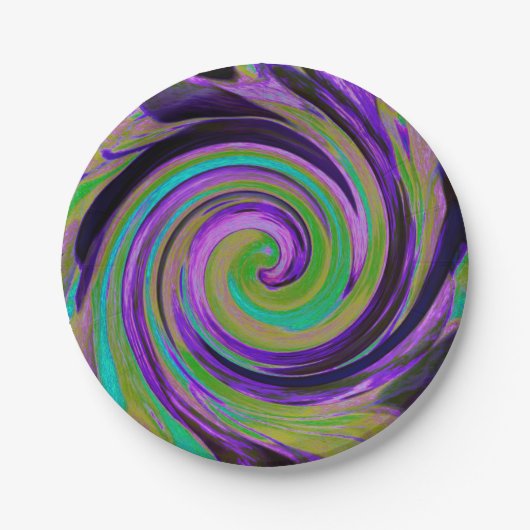Cool Retro Lila und Chartreuse Liquid Art Swirl Pappteller (Vorderseite)