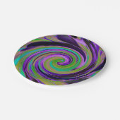 Cool Retro Lila und Chartreuse Liquid Art Swirl Pappteller (Schrägansicht)