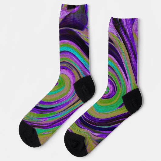 Cool Retro Lila und Chartreuse Liquid Art Swirl Socken (Linkes Detail)