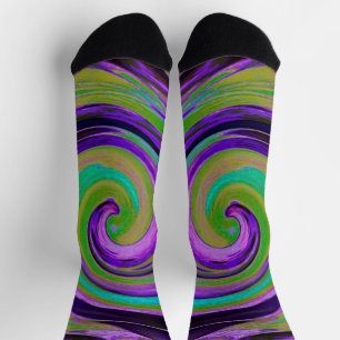 Cool Retro Lila und Chartreuse Liquid Art Swirl Socken
