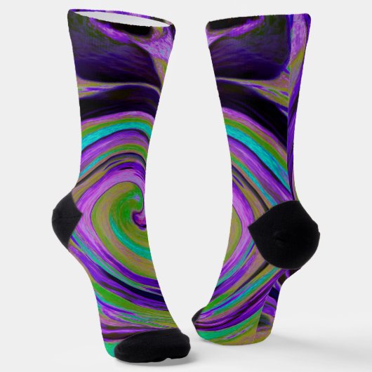 Cool Retro Lila und Chartreuse Liquid Art Swirl Socken (Gewinkelt)