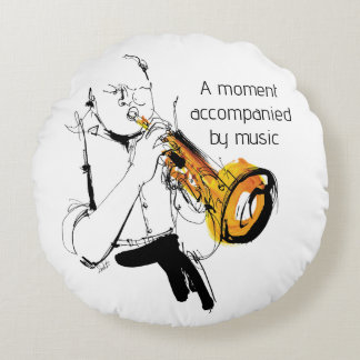 Cool Retro Man Playing Trumpet - Jazz Music Art Rundes Kissen