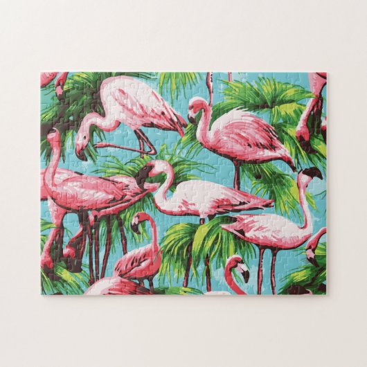 Cool Retro Pink Flamingoes Puzzle (Horizontal)
