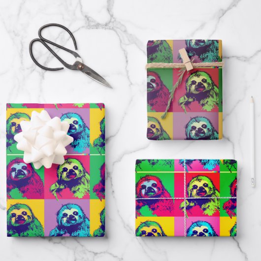 Cool Retro PopArt Sloth entworfen Geschenkpapier Set (Vorderseite)