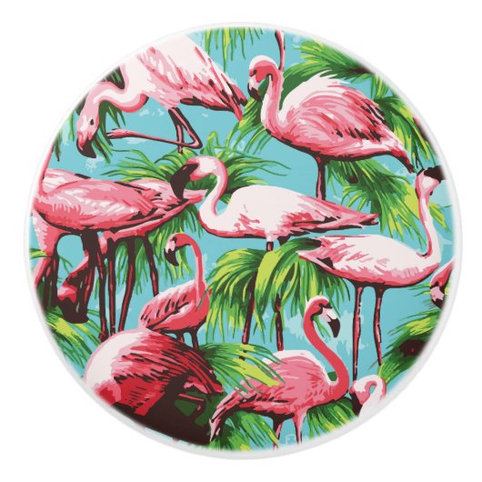 Cool Retro Rosa Flamingos Keramikknauf (Vorderseite)