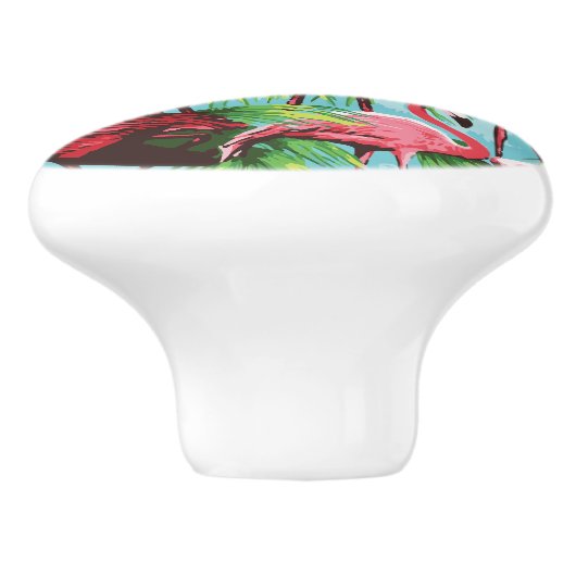 Cool Retro Rosa Flamingos Keramikknauf (Seitenansicht)