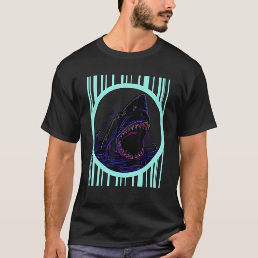 Cool Retro Shark Attack T-Shirt (Vorderseite)