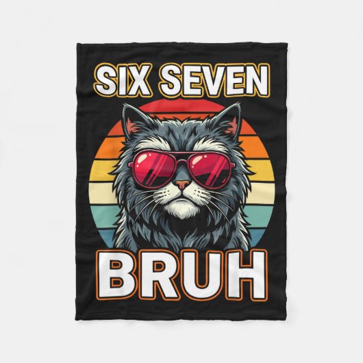 Cool Retro Six Seven Bruh Cat Sungles Meme 67 Fleecedecke (Vorderseite)