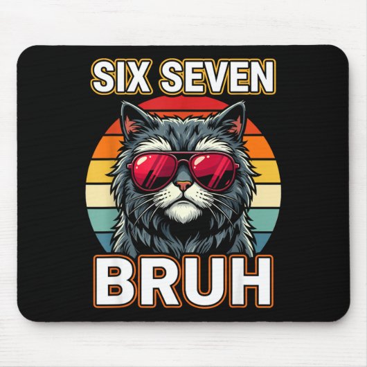 Cool Retro Six Seven Bruh Cat Sungles Meme 67 Mousepad (Vorne)