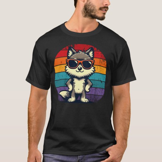 Cool Retro Wolf in Sunglasses 70s 80s 90s Novelty  T-Shirt (Vorderseite)