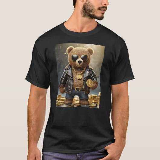 Cool Rich Bitcoin Teddy Bear Illustration Graphic T-Shirt (Vorderseite)