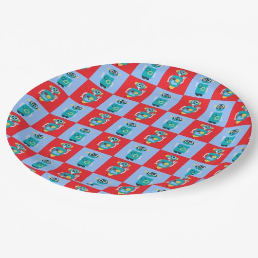 Cool Robot Pattern Boys Birthday Pappteller (Schrägansicht)