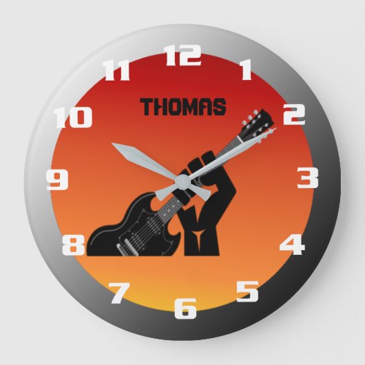 Cool Rock Guitar Monogramm Große Wanduhr (Vorderseite)