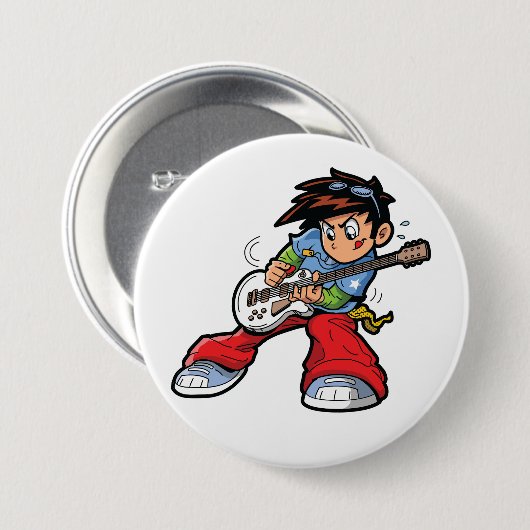 Cool Rock Star Gitarrist Fun Musiker Button (Vorne & Hinten)