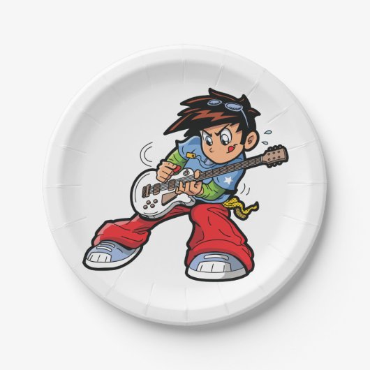 Cool Rock Star Gitarrist Fun Musiker Pappteller (Vorderseite)